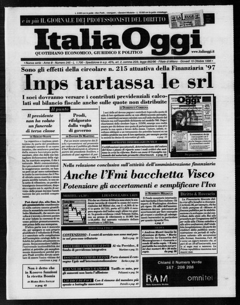 Italia oggi : quotidiano di economia finanza e politica